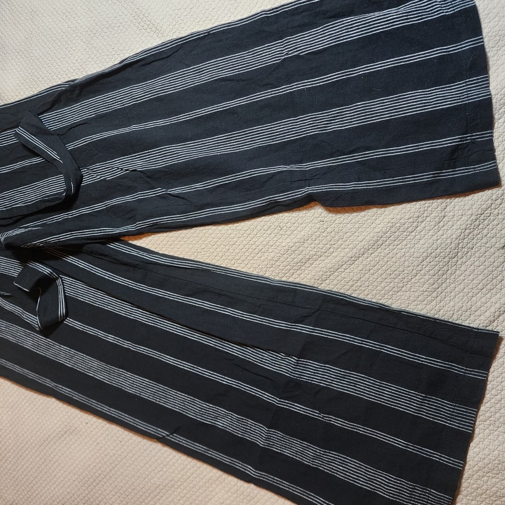 A New Day Linen Blend Wide Leg Pants Black White Stripe Pull-On Women's XS - Picture 5 of 15